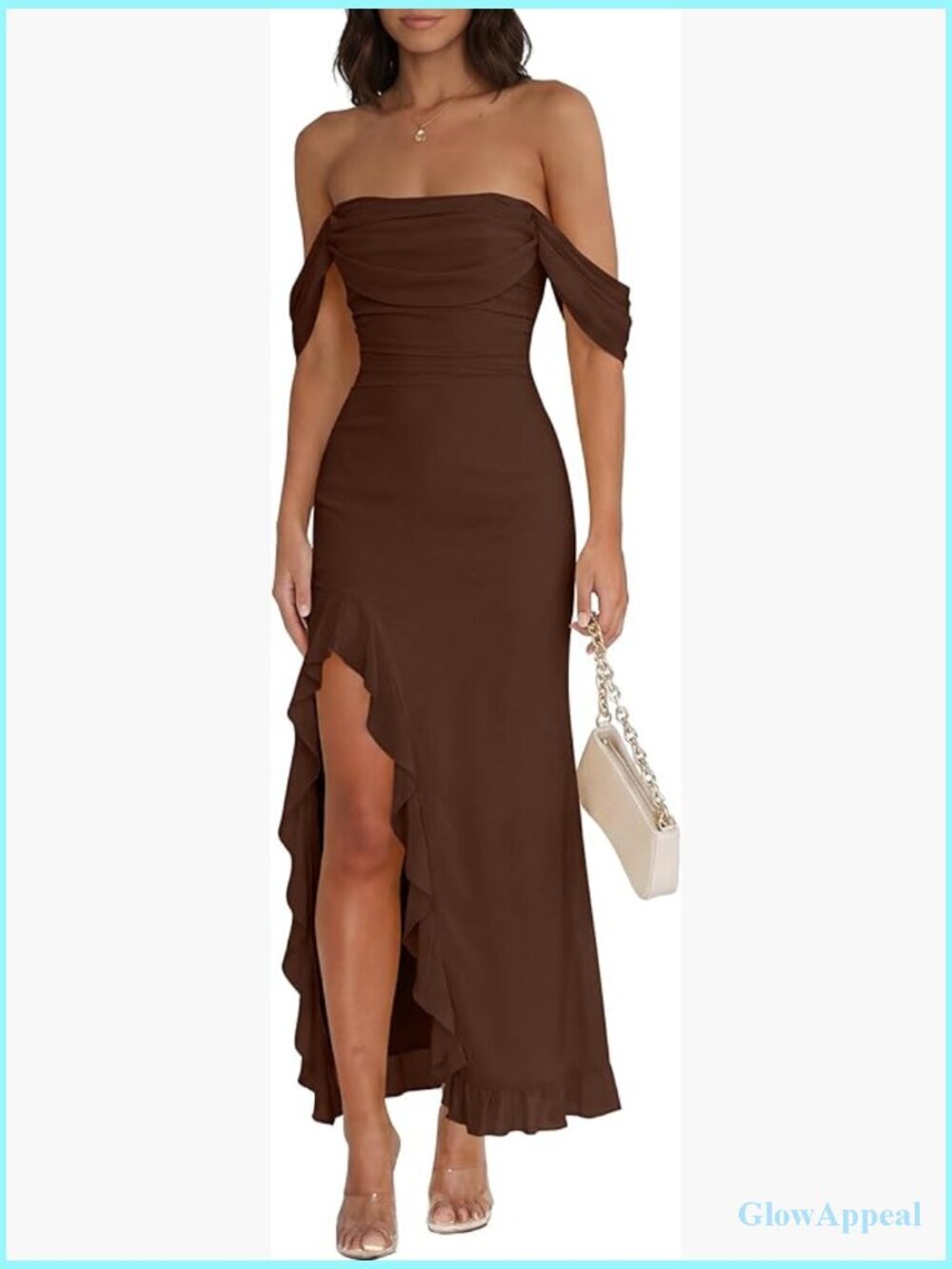 Off Shoulder Bodycon Maxi Dress with High Slit Ruffle Hem